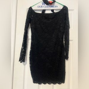 Black Lace Overlay Cocktail Dress
